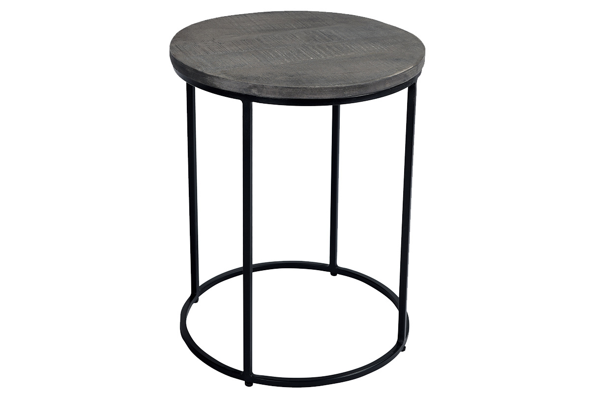 Tables gigognes en manguier massif gris� et m�tal (lot de 2) RUFF