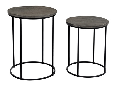 Tables gigognes en manguier massif gris&eacute; et m&eacute;tal (lot de 2) RUFF