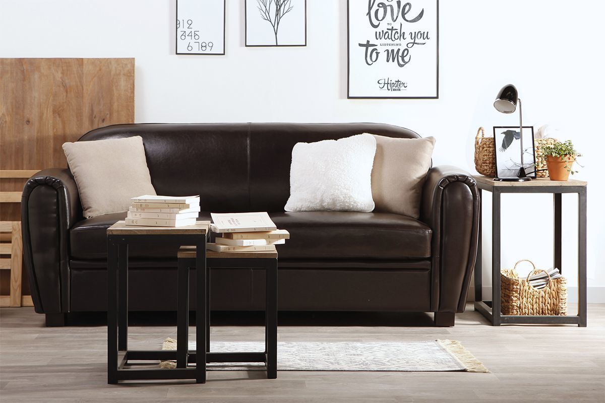 Tables gigognes industrielles m�tal et orme massif (lot de 3) FACTORY