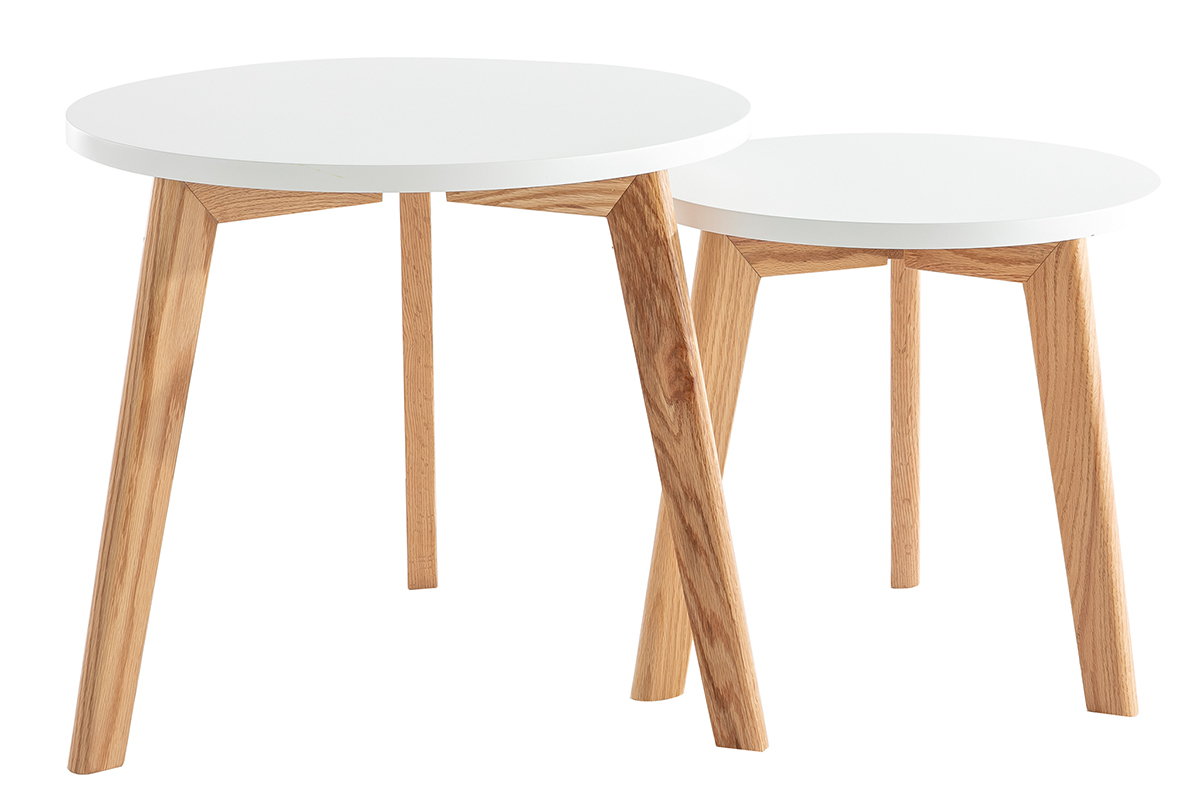 Tables gigognes rondes chne et blanc (lot de 2) GILDA