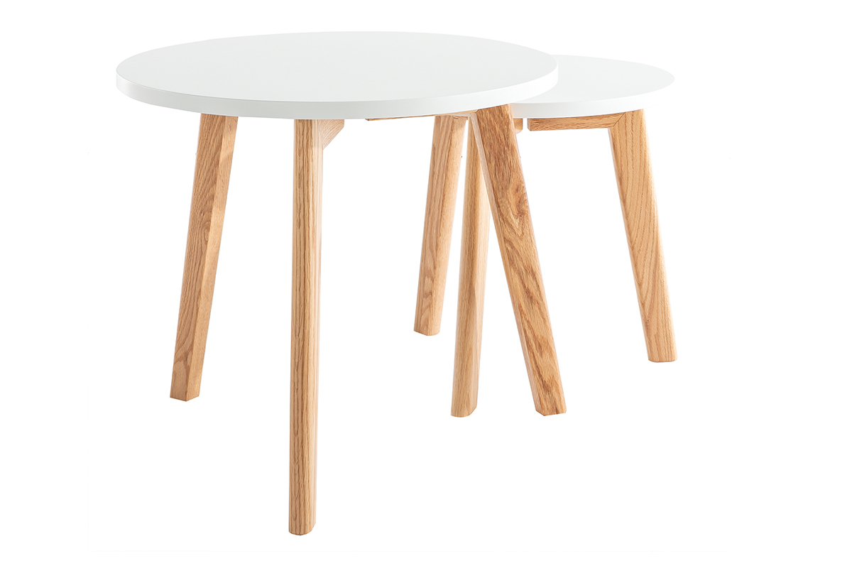 Tables gigognes rondes chne et blanc (lot de 2) GILDA