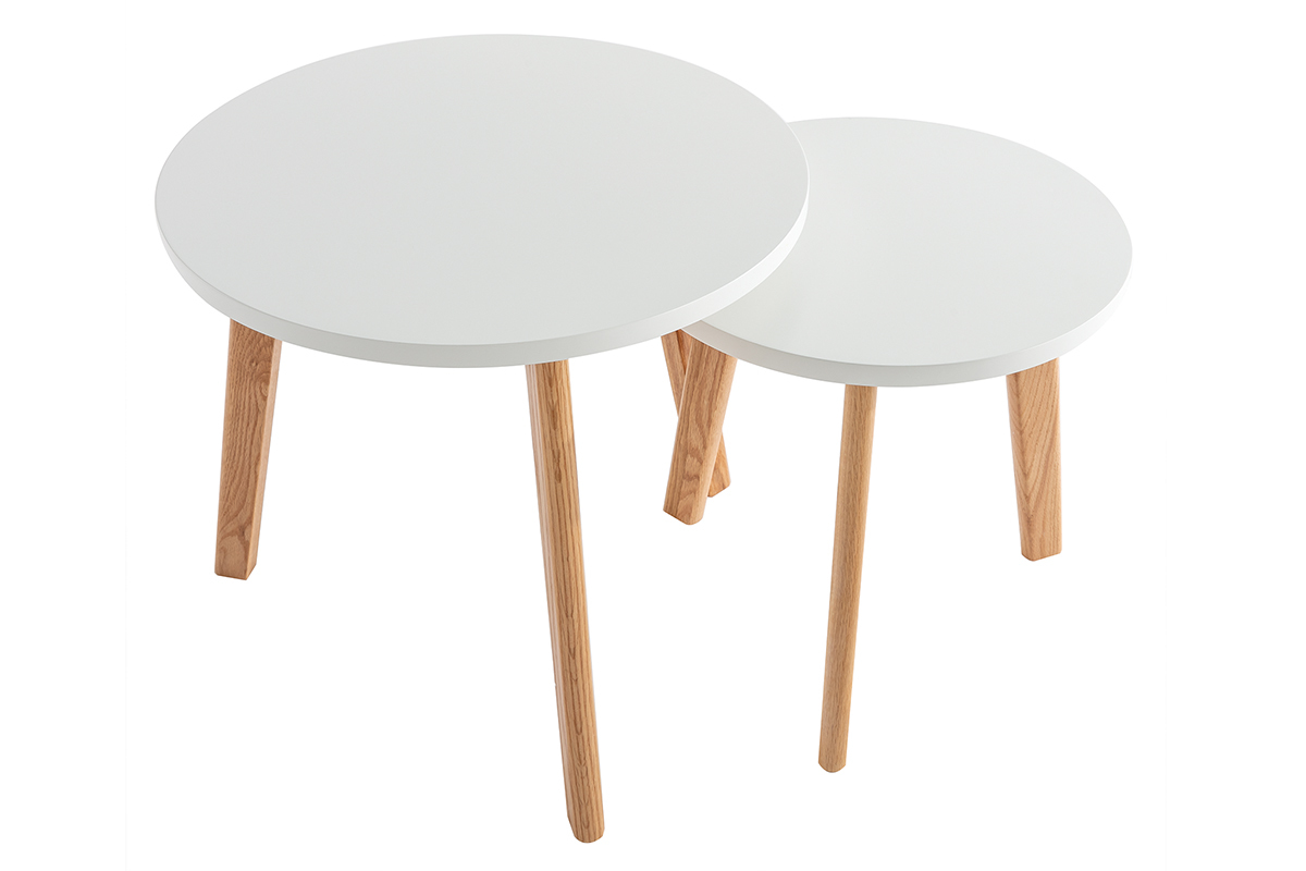 Tables gigognes rondes chne et blanc (lot de 2) GILDA