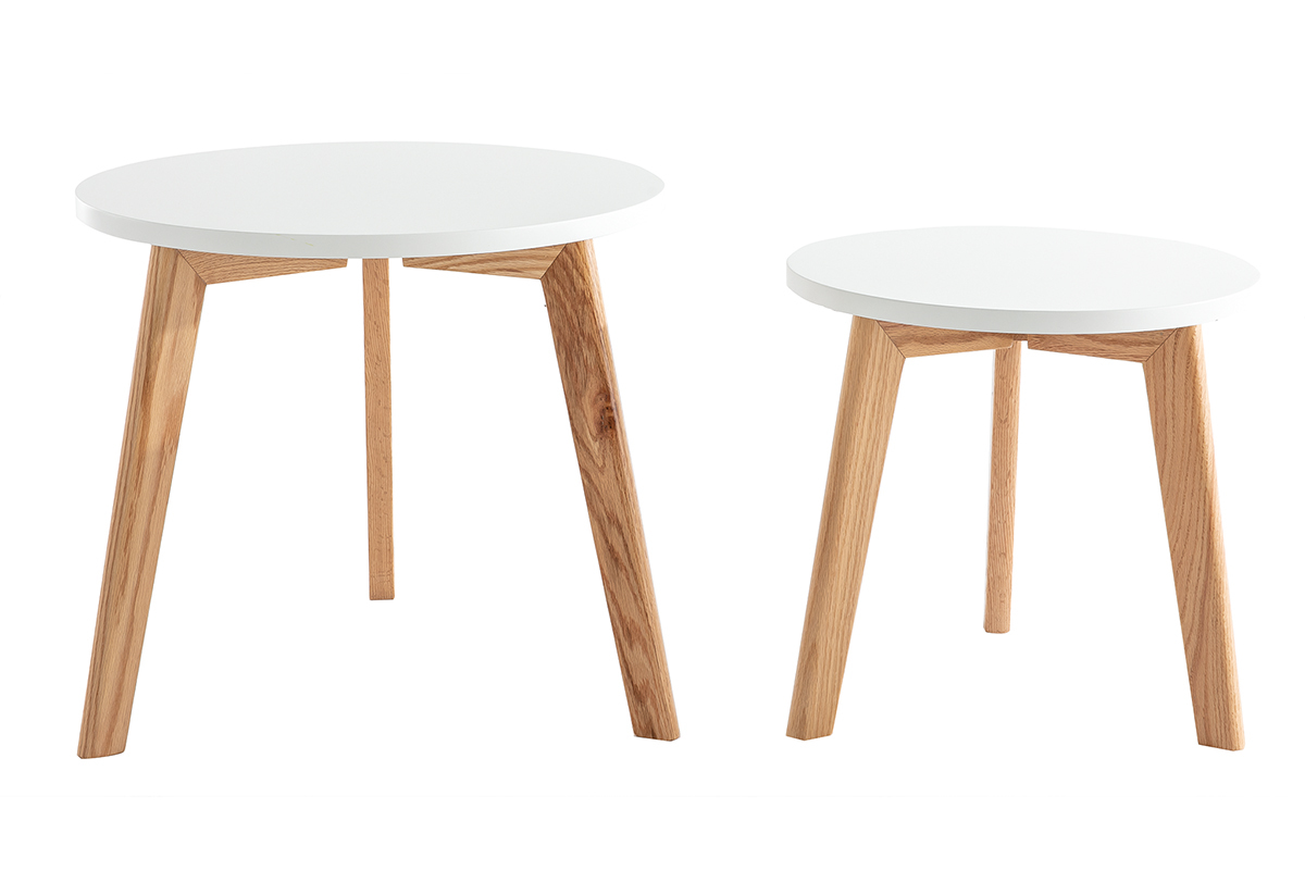 Tables gigognes rondes chne et blanc (lot de 2) GILDA