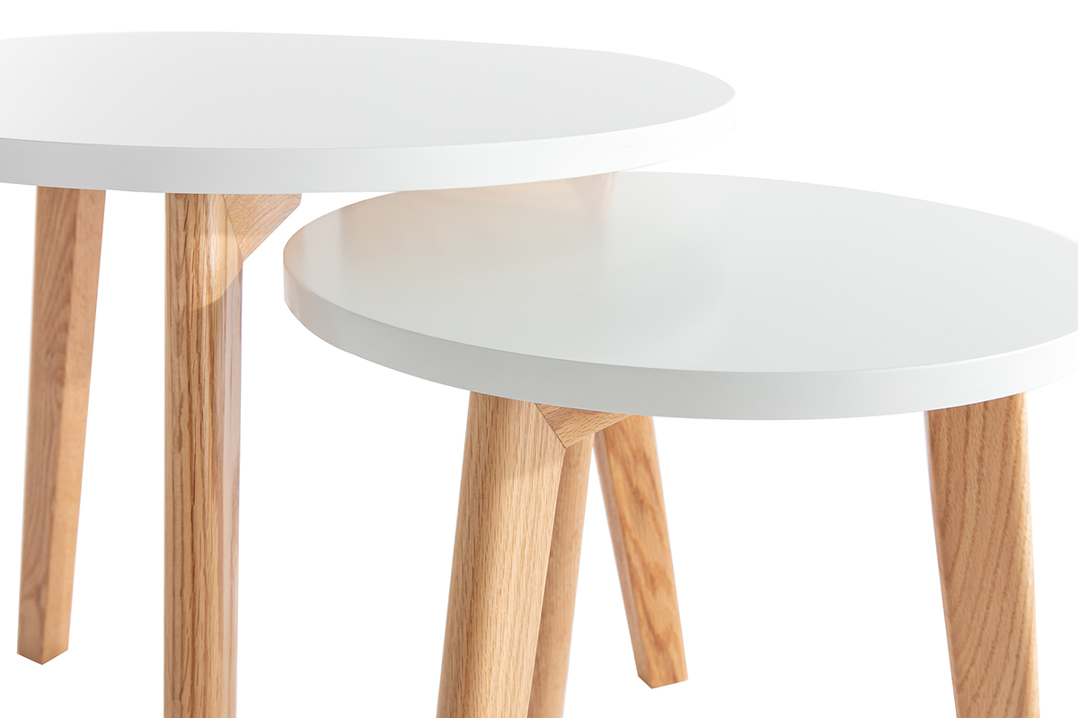 Tables gigognes rondes chne et blanc (lot de 2) GILDA