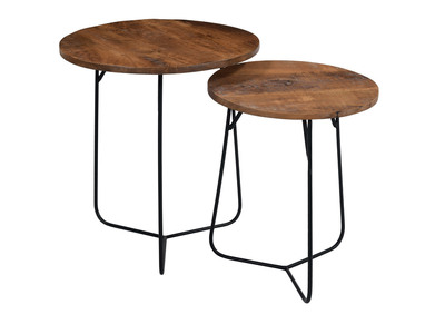 Tables gigognes rondes en acacia massif et m&eacute;tal AQUILA