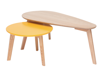 Tables gigognes scandinaves ch&ecirc;ne et jaune (lot de 2) ARTIK