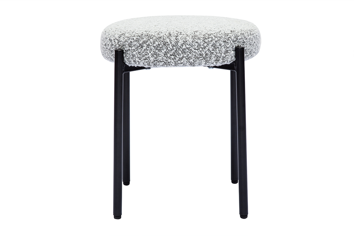 Tabouret bas empilable en tissu effet laine boucle gris chin et mtal noir H41 cm KIKO