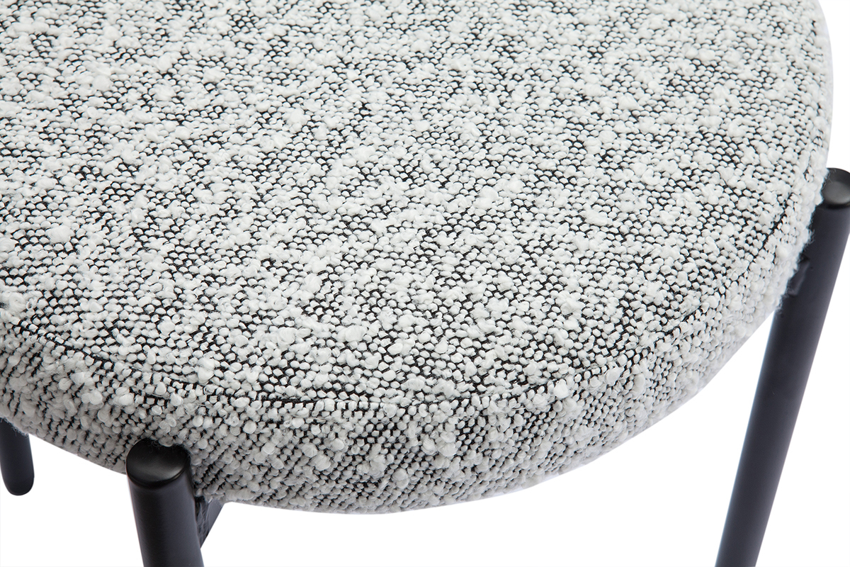 Tabouret bas empilable en tissu effet laine boucle gris chin et mtal noir H41 cm KIKO