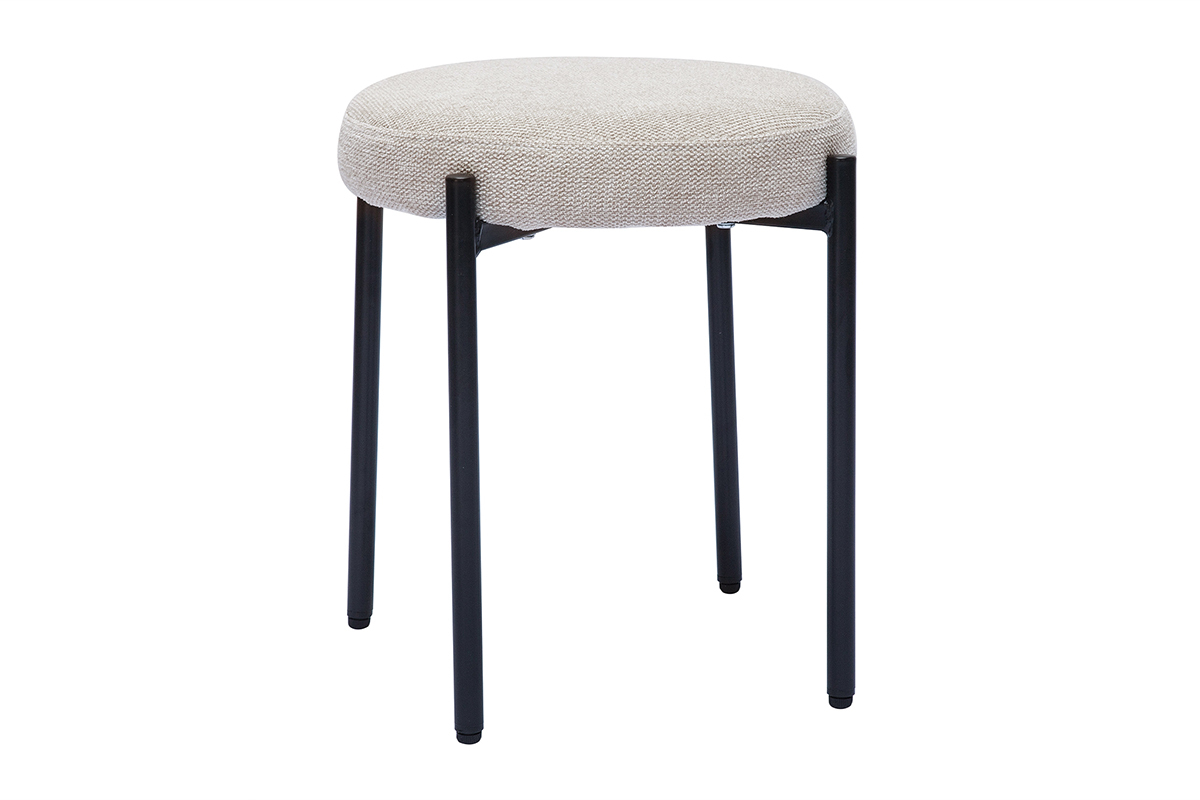 Tabouret bas empilable en tissu effet velours textur beige et mtal noir H41 cm KIKO