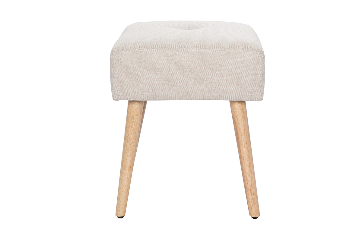 Tabouret bas en tissu effet velours textur beige et bois clair massif H46 cm GUESTA