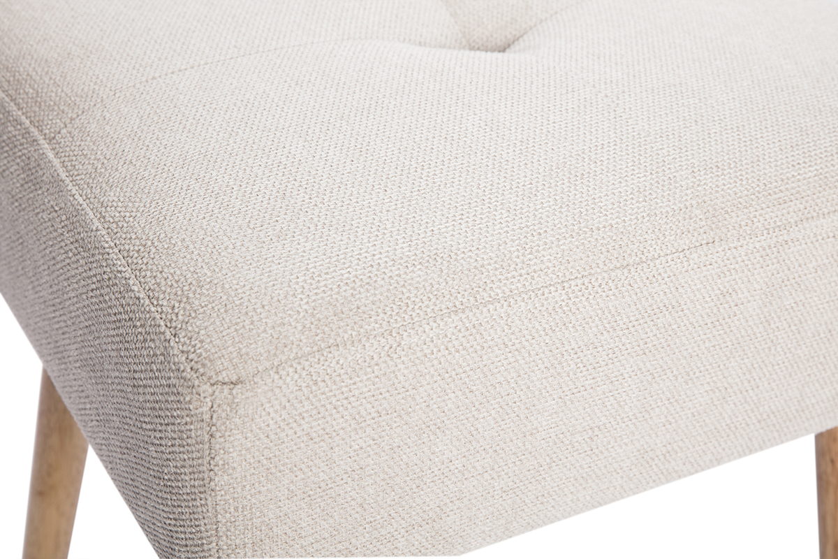 Tabouret bas en tissu effet velours textur beige et bois clair massif H46 cm GUESTA