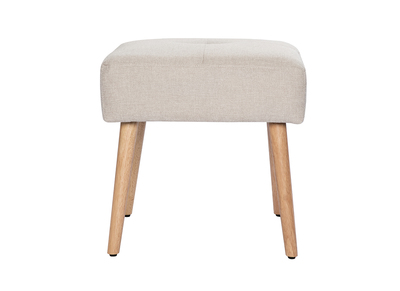 Tabouret bas en tissu effet velours texturé beige et bois clair massif H46 cm GUESTA