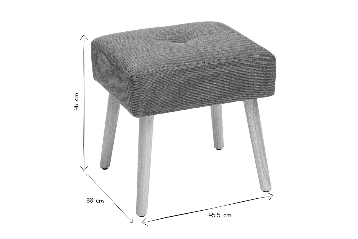 Tabouret bas en tissu effet velours textur� terre br�l�e et bois clair massif H46 cm GUESTA