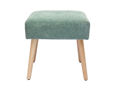 Tabouret bas en tissu effet velours texturé vert céladon et bois clair massif H46 cm GUESTA