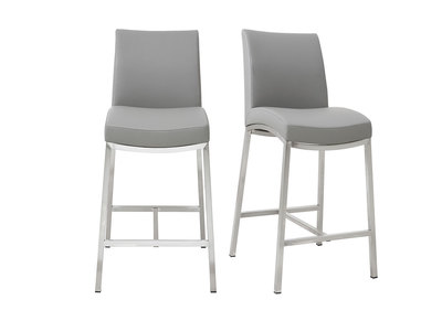 Tabouret de bar aluminium bross&eacute; PU gris clair 66 cm (lot de 2) OLLY