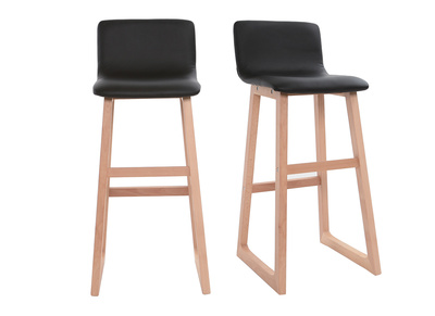 Tabouret de bar bois clair et PU noir 72cm lot de 2 OSAKA