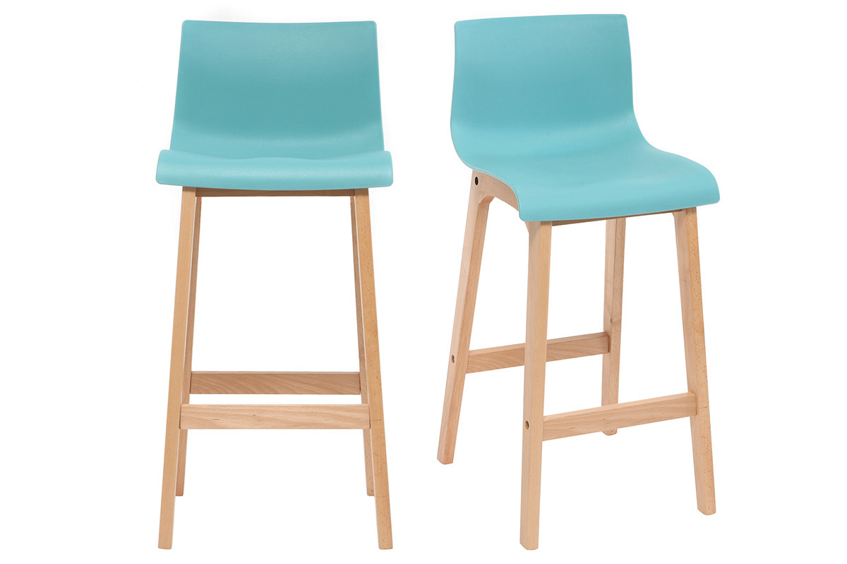 Tabouret de bar bois et turquoise 75 cm (lot de 2) NEW SURF