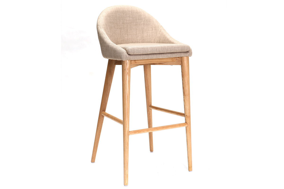 Tabouret de bar design 75 cm bois polyester beige DALIA