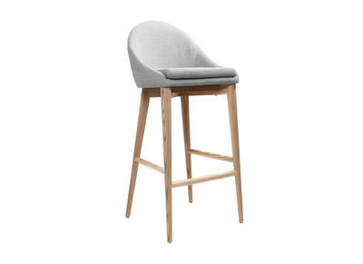 Tabouret de bar design 75cm bois tissu gris clair DALIA