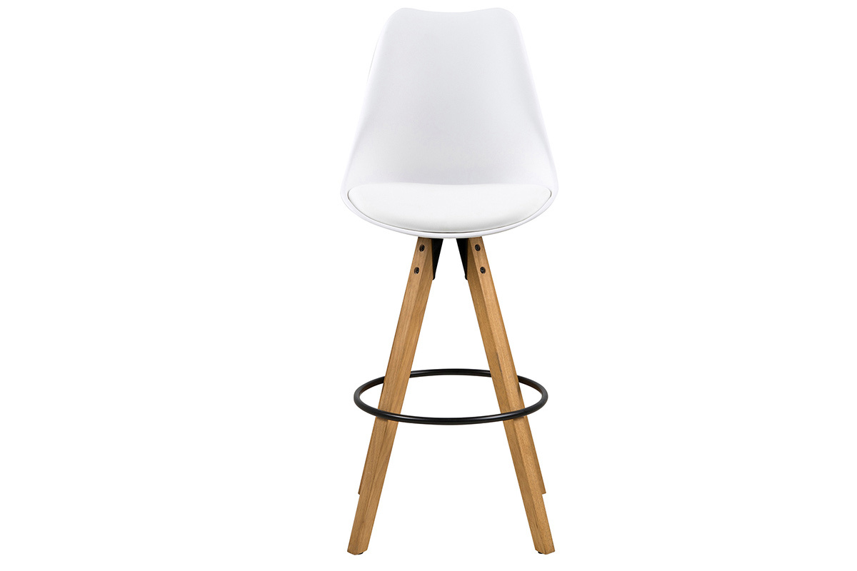 Tabouret de bar design blanc et bois (lot de 2) NADJA