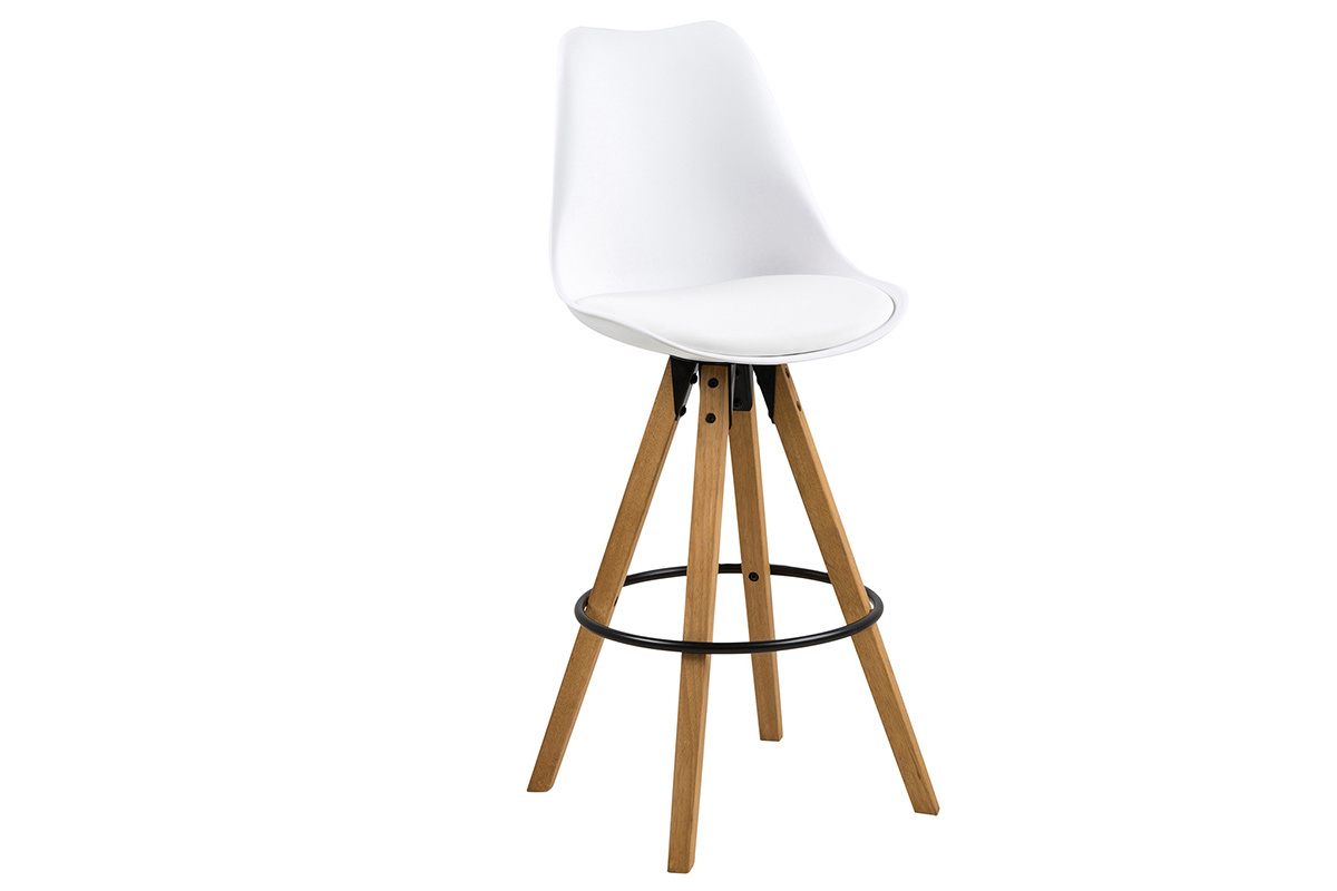Tabouret de bar design blanc et bois (lot de 2) NADJA