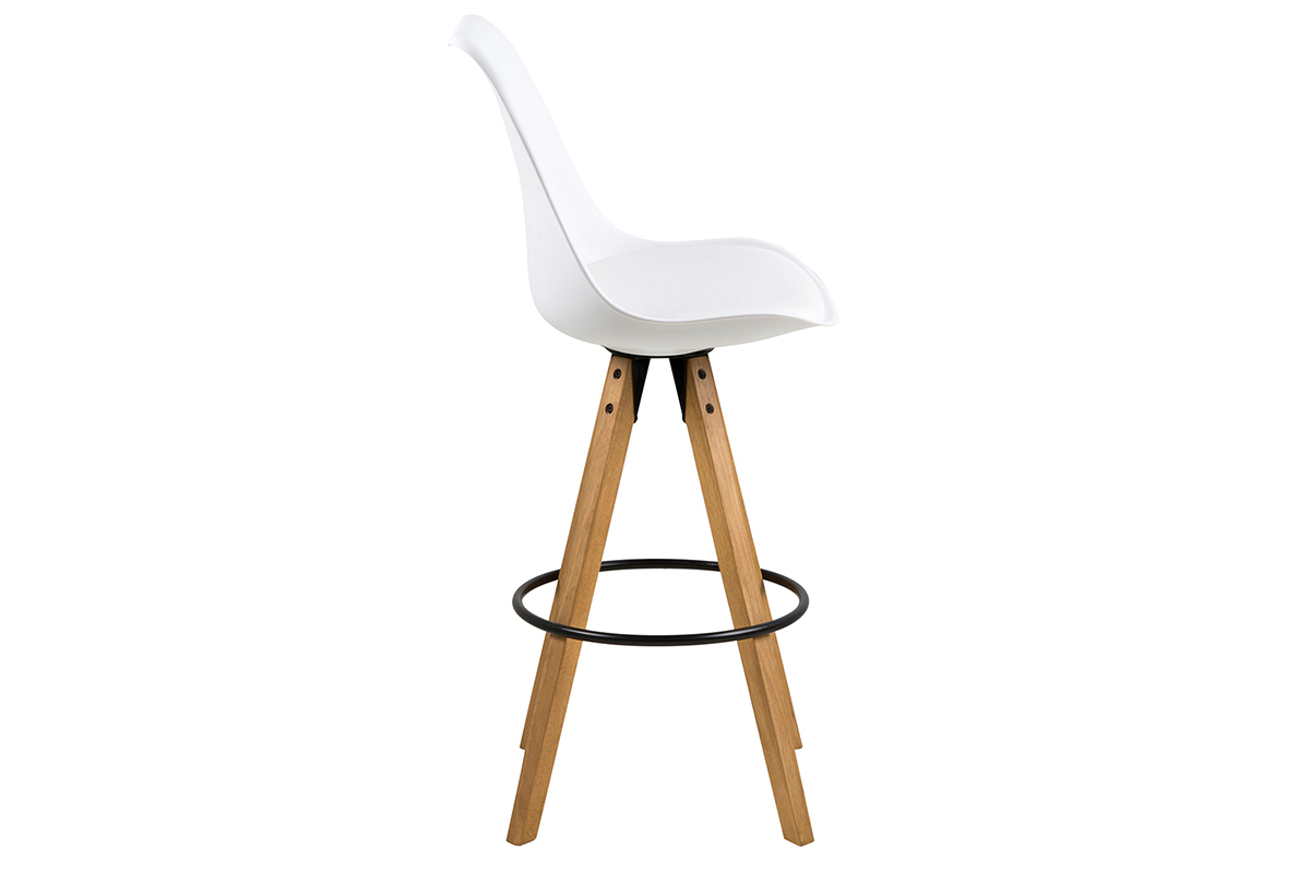 Tabouret de bar design blanc et bois (lot de 2) NADJA