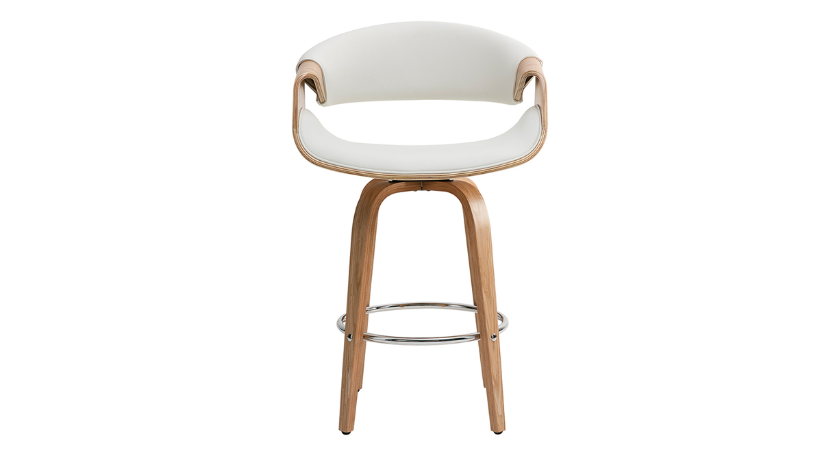 Tabouret de bar design blanc et bois clair 65 cm ARAMIS