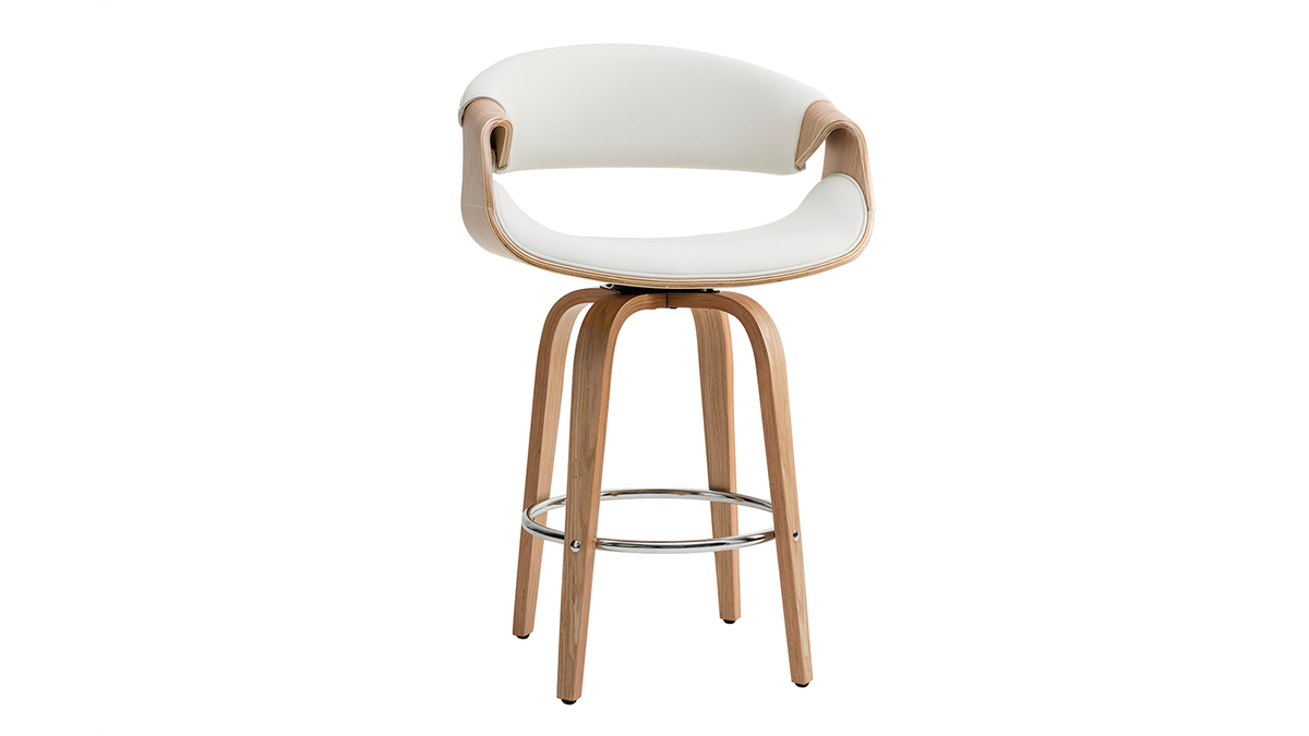 Tabouret de bar design blanc et bois clair 65 cm ARAMIS