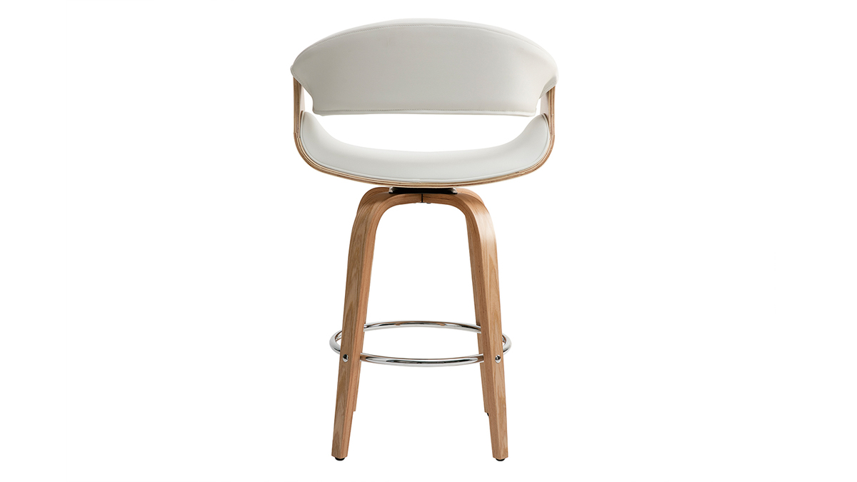 Tabouret de bar design blanc et bois clair 65 cm ARAMIS