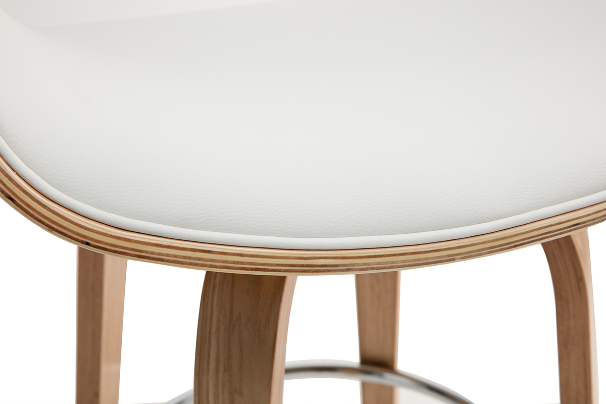 Tabouret de bar design blanc et bois clair 68 cm ARAMIS