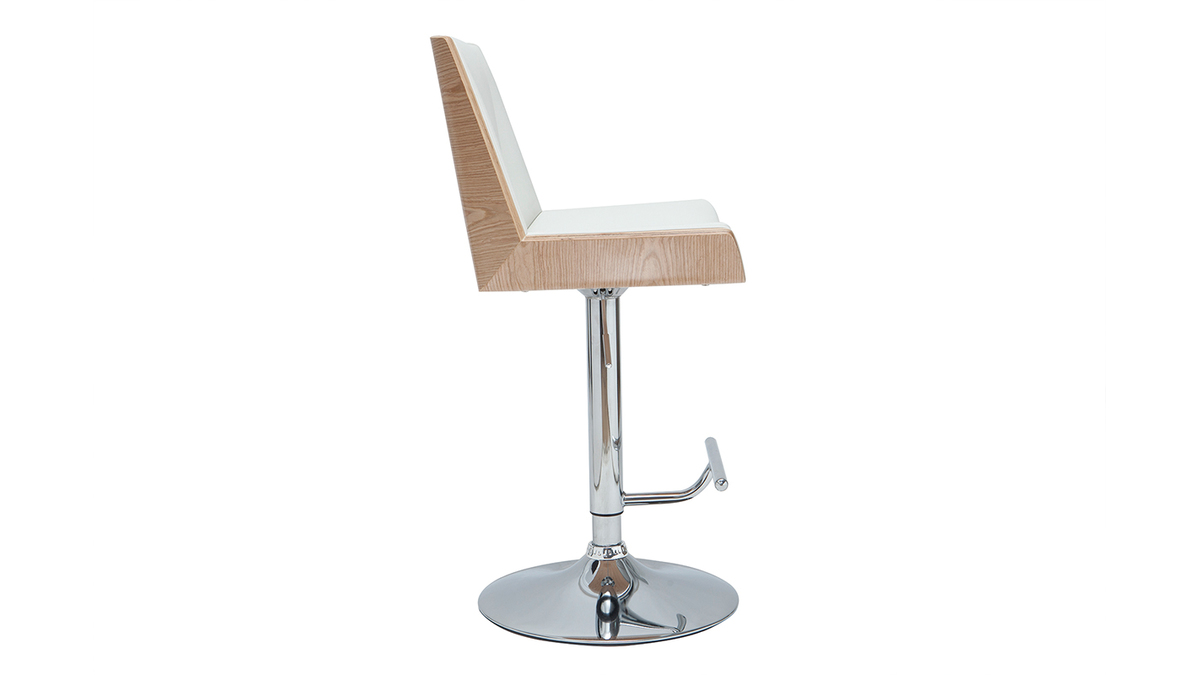 Tabouret de bar design blanc et bois clair MELKIOR