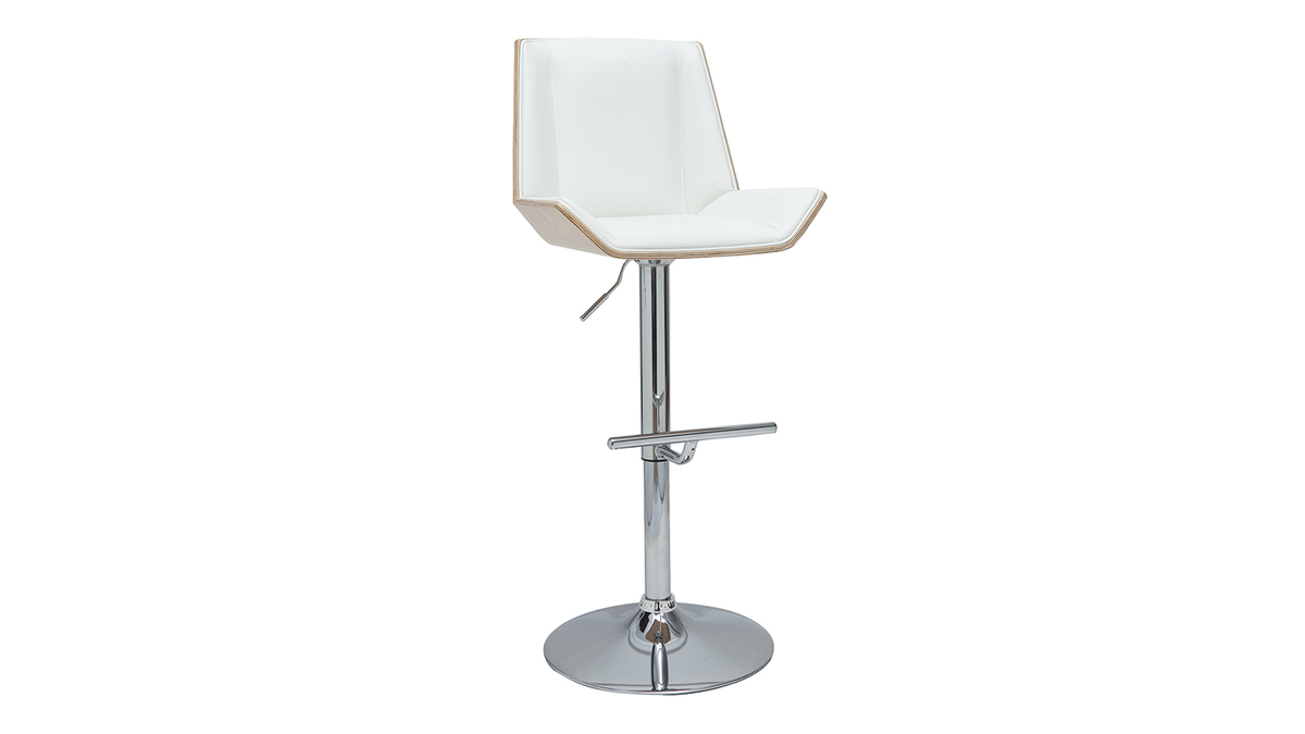 Tabouret de bar design blanc et bois clair MELKIOR