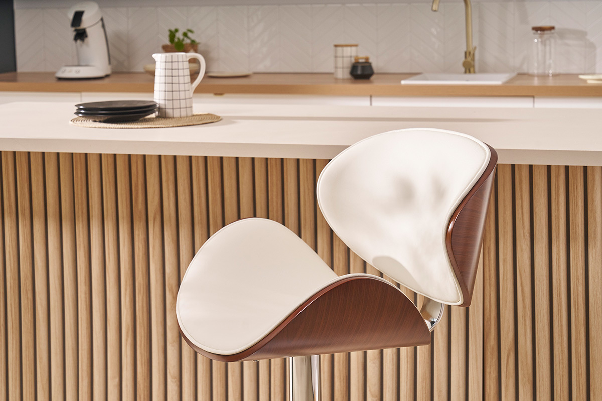 Tabouret de bar design blanc et bois fonc WALNUT