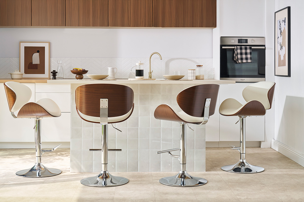 Tabouret de bar design blanc et bois fonc WALNUT