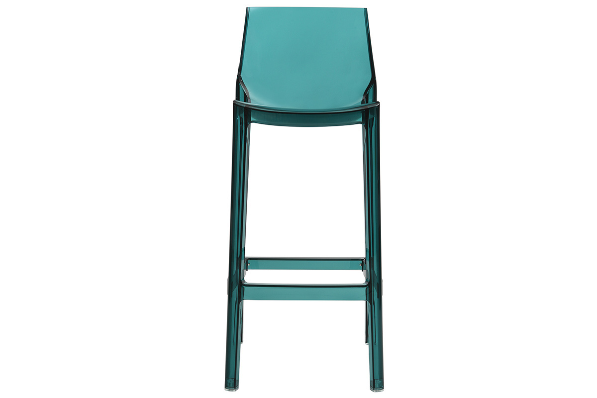 Tabouret de bar design bleu p�trole transparent lot de 2 YLAK