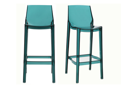 Tabouret de bar design bleu p&eacute;trole transparent lot de 2 YLAK