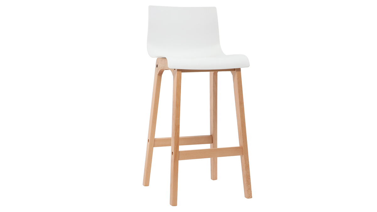 Tabouret de bar design bois et blanc 75 cm (lot de 2) NEW SURF