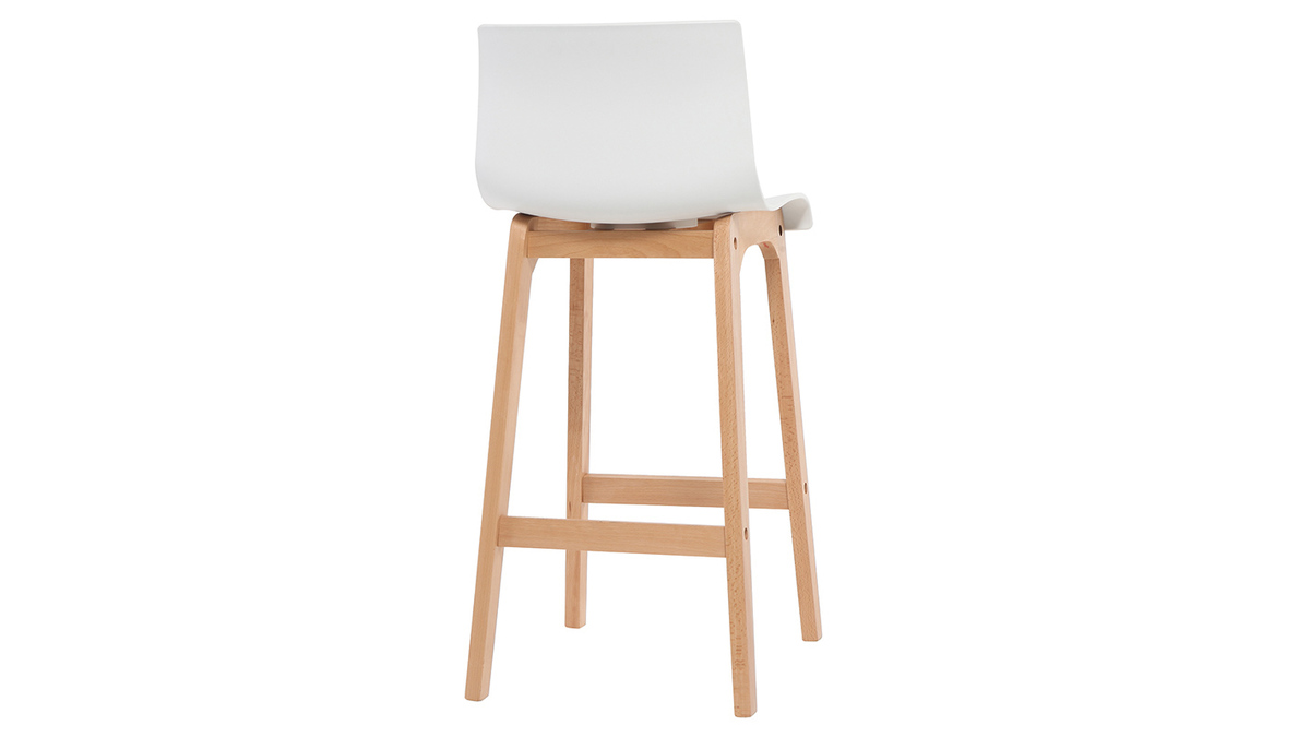 Tabouret de bar design bois et blanc 75 cm (lot de 2) NEW SURF