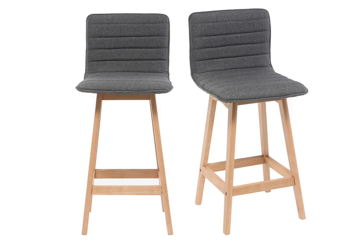 Tabouret de bar design bois et gris fonc 65 cm (lot de 2) EMMA