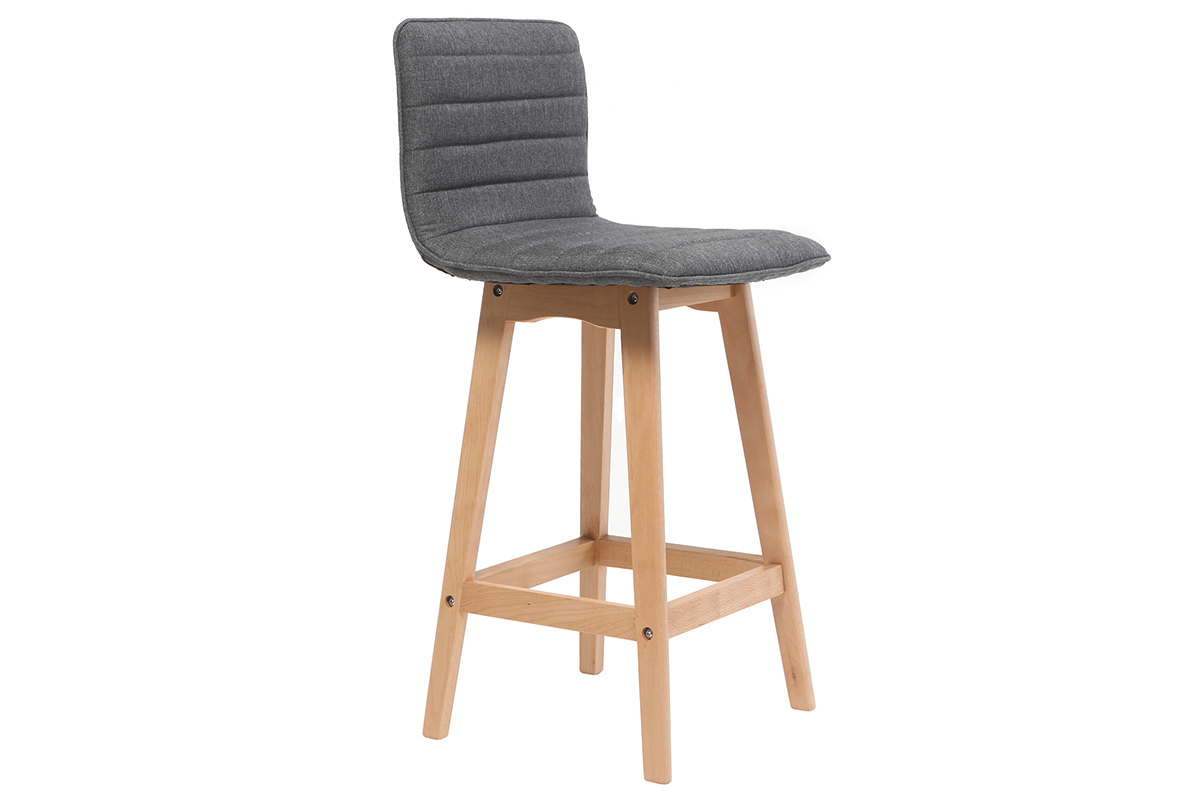 Tabouret de bar design bois et gris fonc 65 cm (lot de 2) EMMA