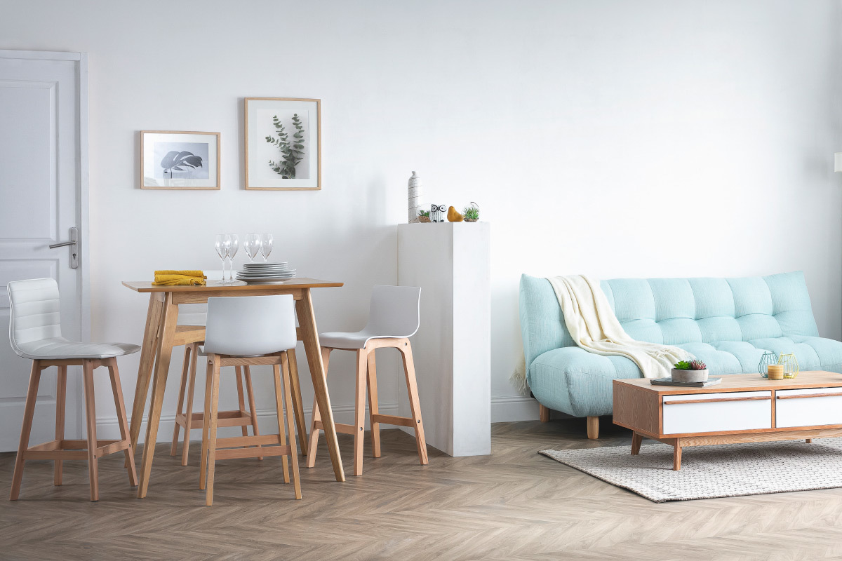 Tabouret de bar design bois et menthe � l'eau 65 cm (lot de 2) EMMA