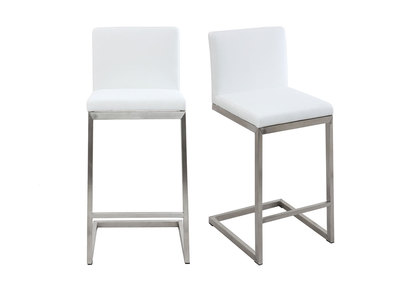 Tabouret de bar design contemporain - aluminium et PU blanc (lot de 2) STELLAR