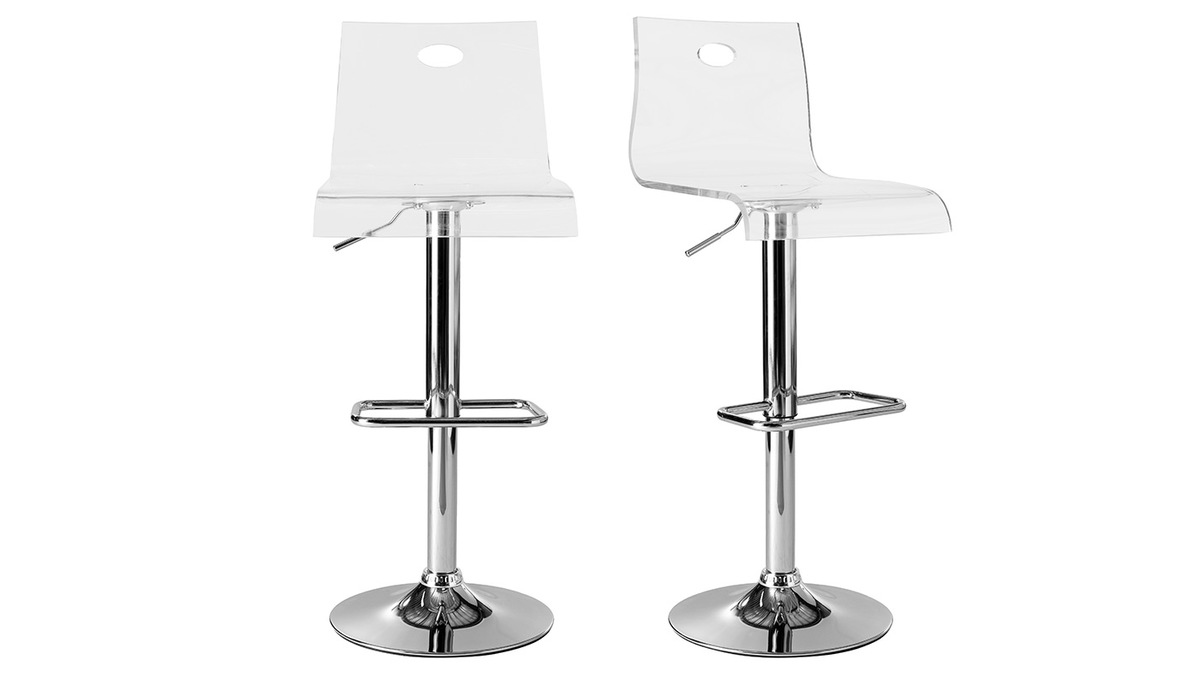 Tabouret de bar design en plexiglas transparent (lot de 2) SATURNE