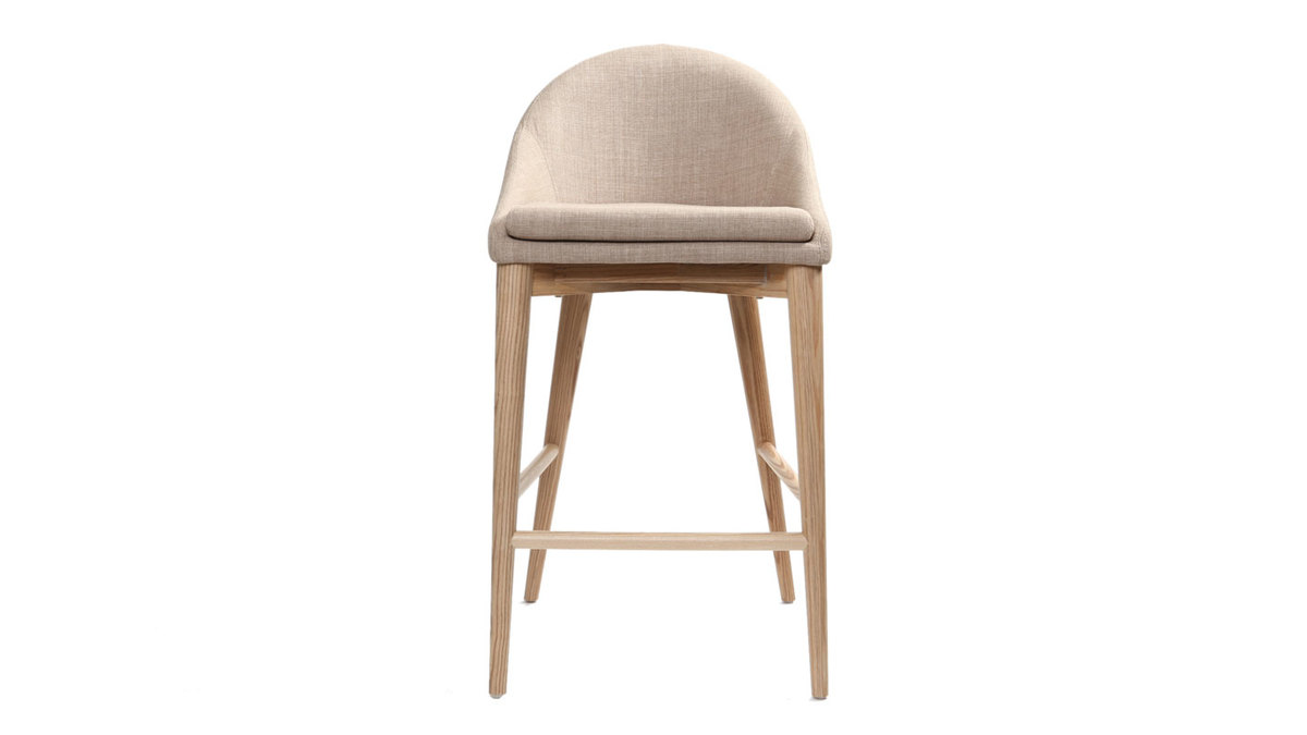 Tabouret de bar design en tissu beige et bois clair 65 cm DALIA