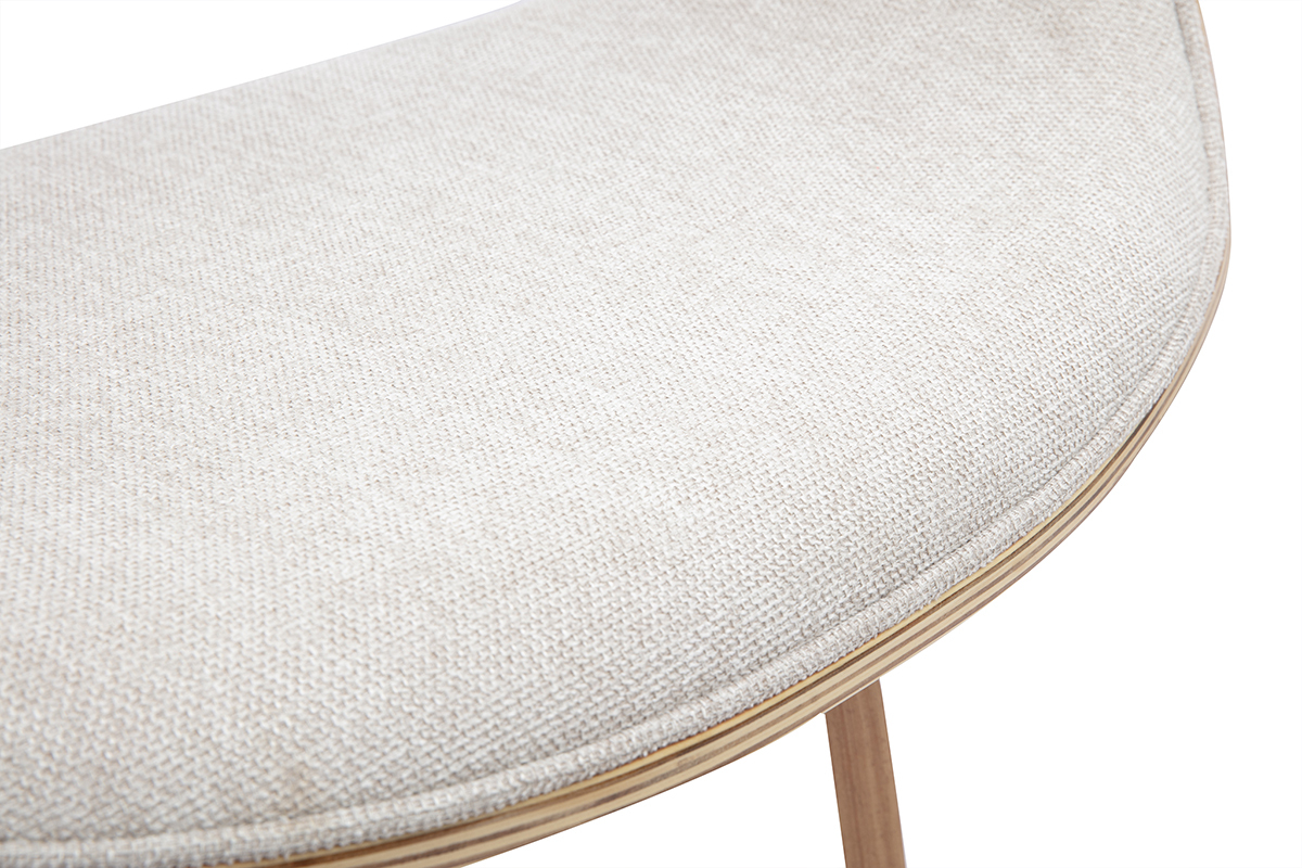 Tabouret de bar design en tissu effet velours textur� beige, bois clair et acier chrom� H68 cm ARAMIS