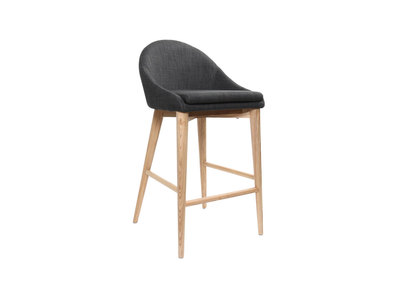 Tabouret de bar design en tissu gris anthracite et bois clair 65 cm DALIA