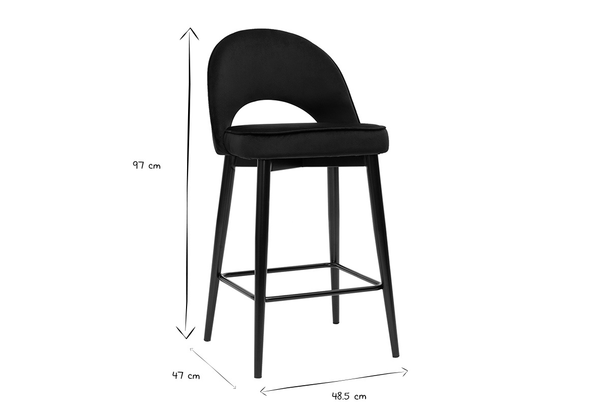 Tabouret de bar design en velours noir et m�tal H69 cm BELLEROSE