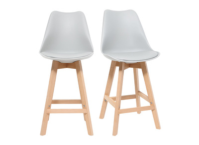 Tabouret de bar design gris clair et bois 65cm (lot de 2) PAULINE