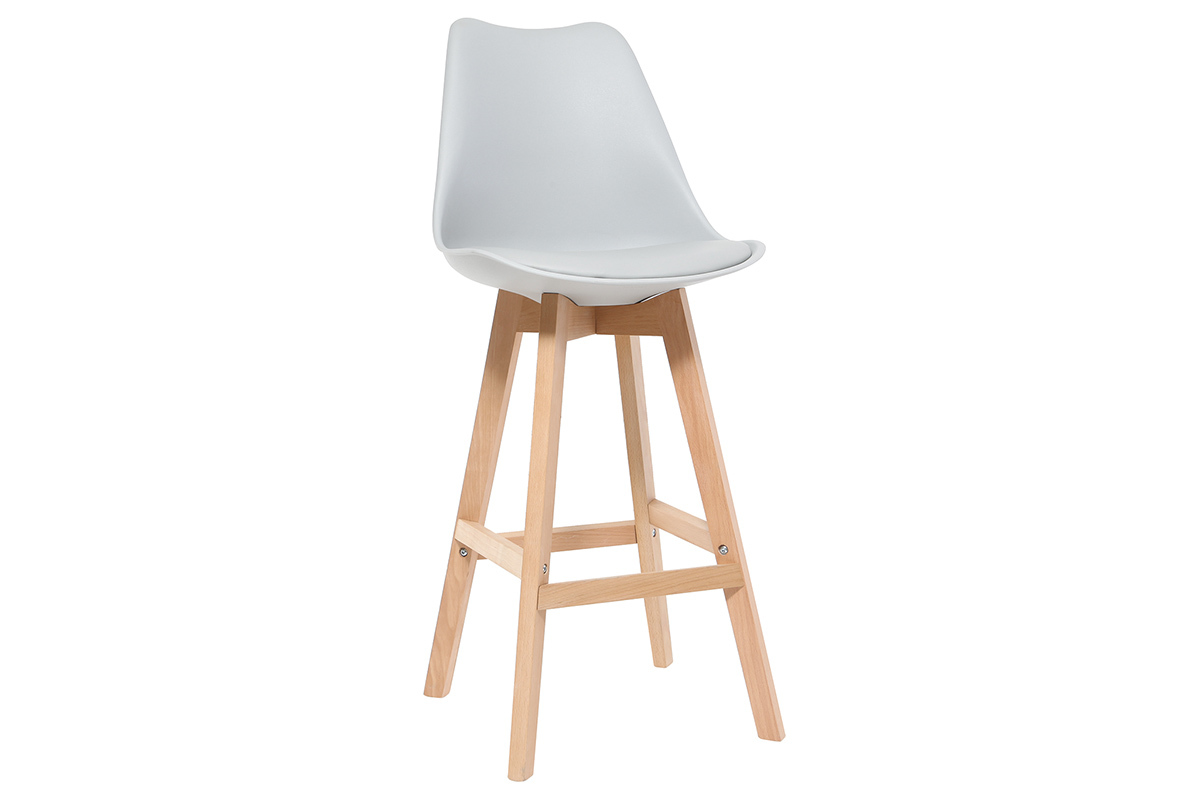 Tabouret de bar design gris clair et bois 75cm (lot de 2) PAULINE