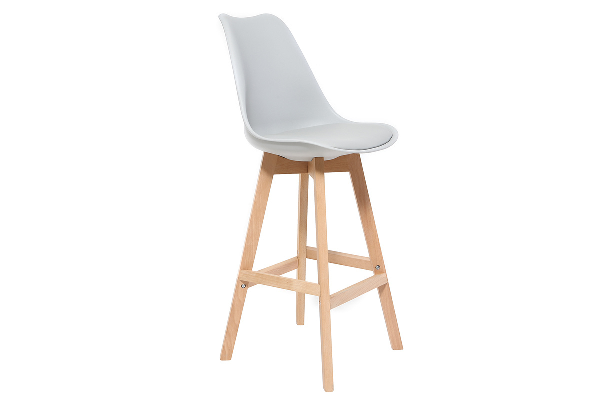 Tabouret de bar design gris clair et bois 75cm (lot de 2) PAULINE